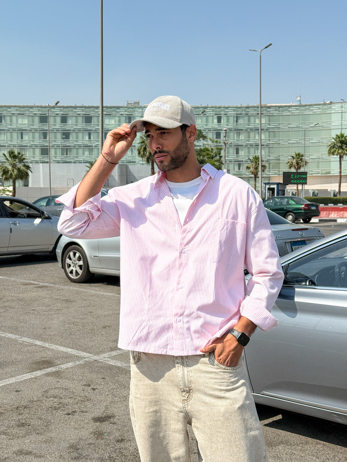 Oversized bink stripe shirt
