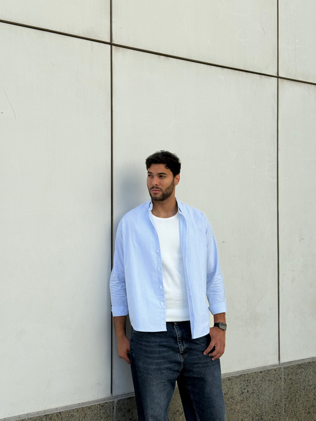 Oversized blue stripe shirt