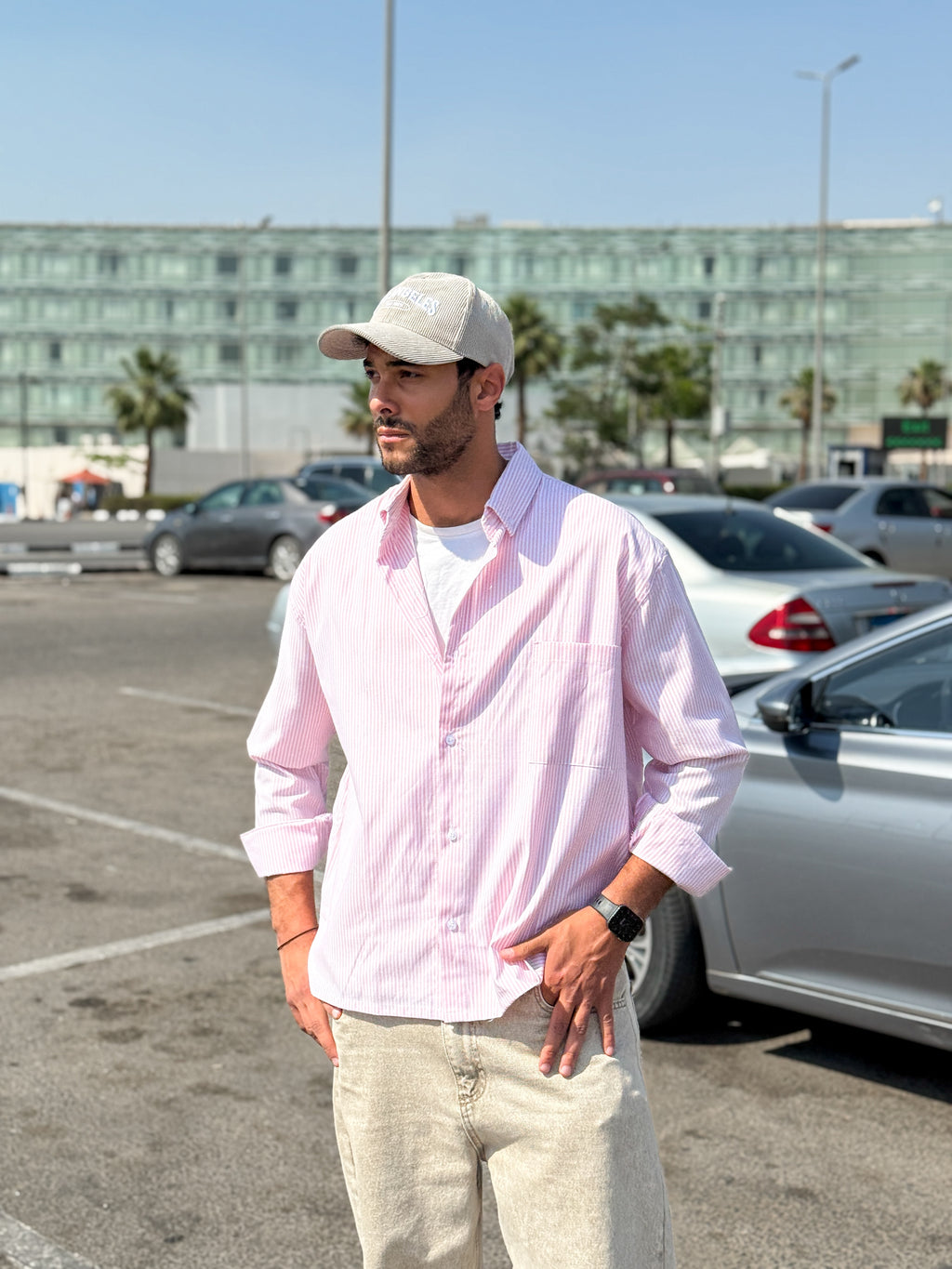Oversized bink stripe shirt