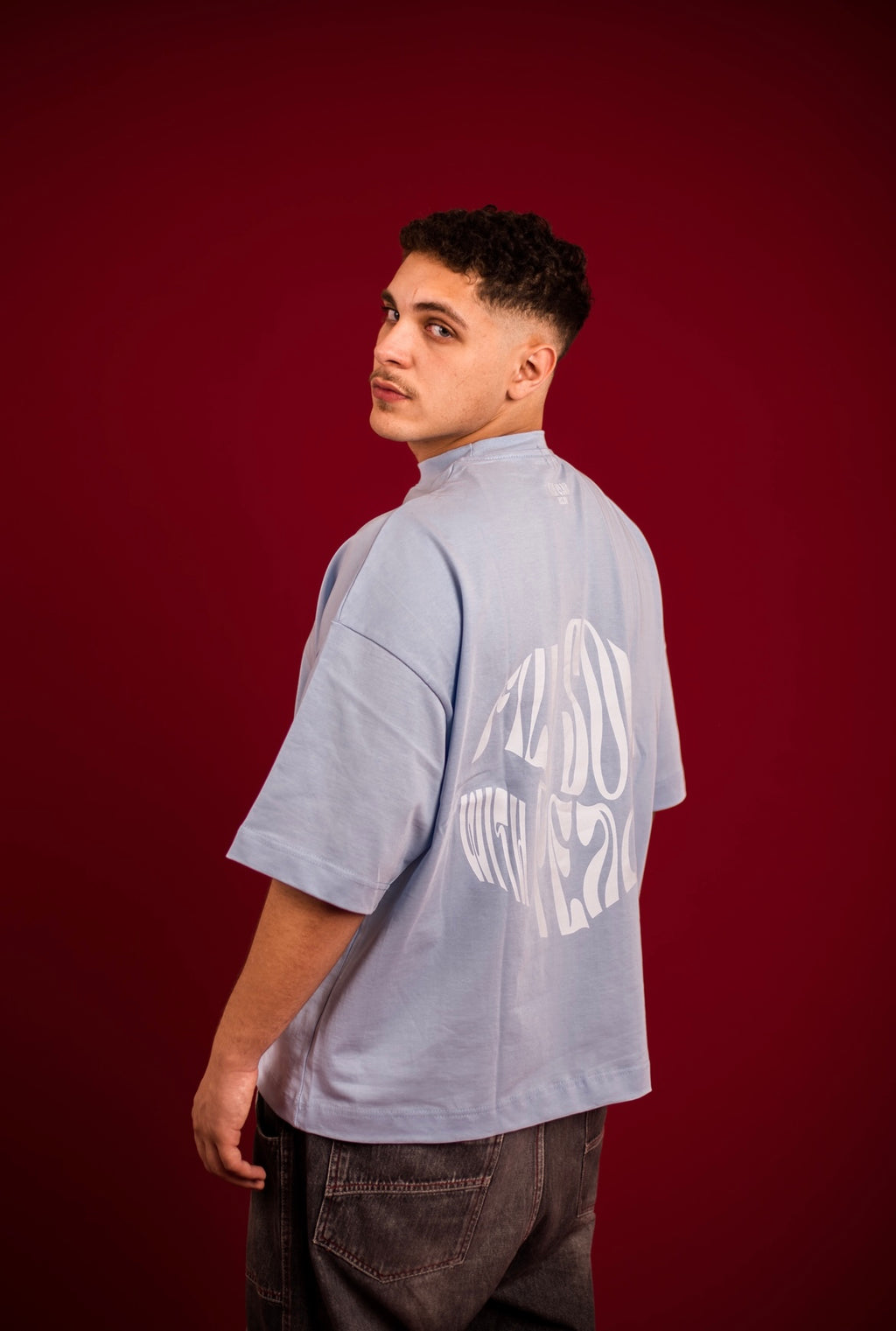 Baby blue printed tee