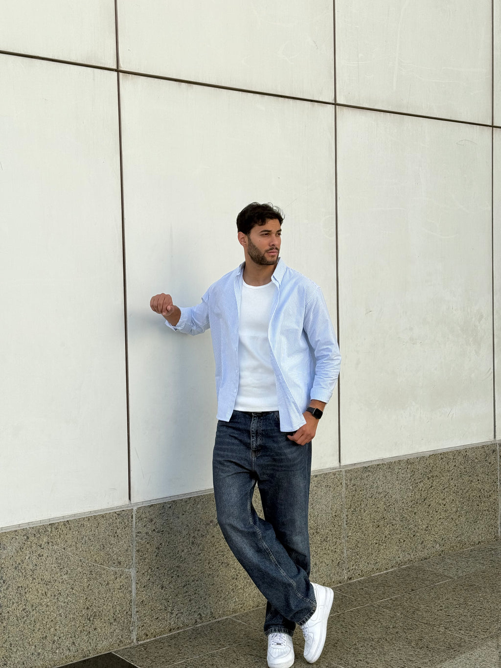 Oversized blue stripe shirt