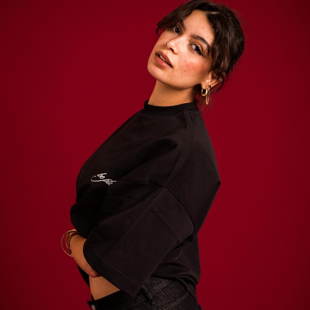 black embroidery  tee