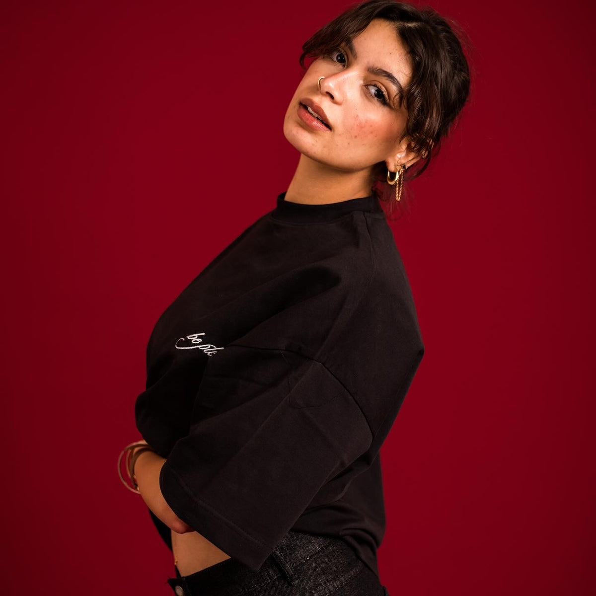 black embroidery  tee